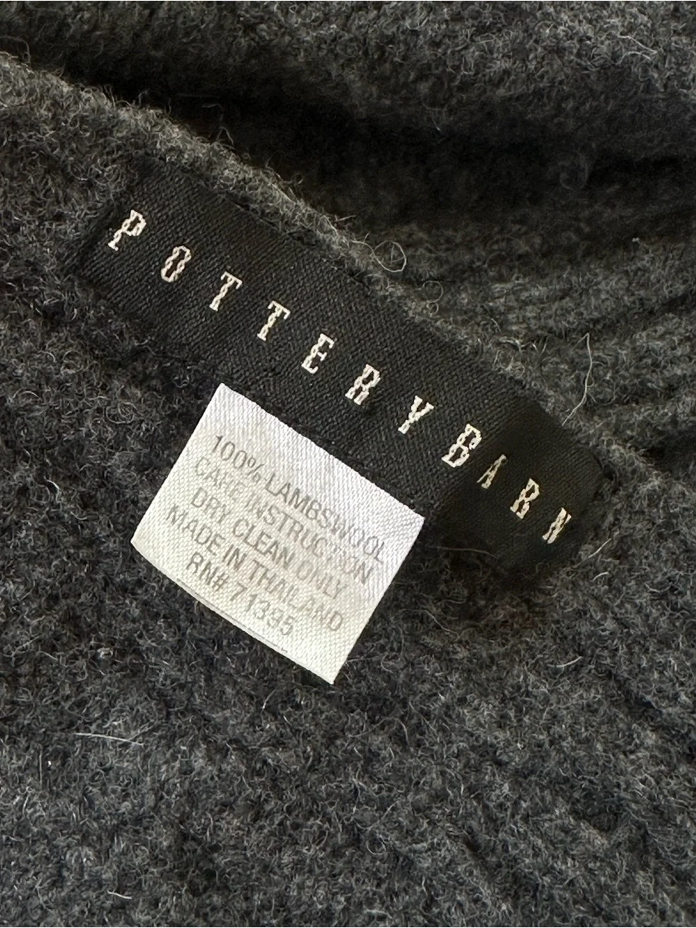 Pottery Barn 100% Lambswool Cable Knit Throw Blanket Charcoal Gray 48x52